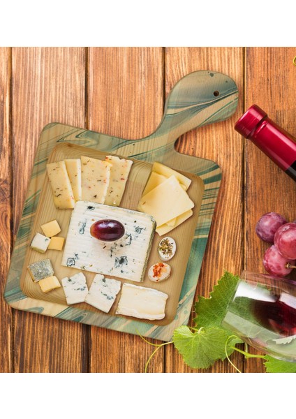 Gift Mermer Tasarımlı Kare Şeklinde Doğal Ahşap Servis ve Sunum Tabağı Model 2