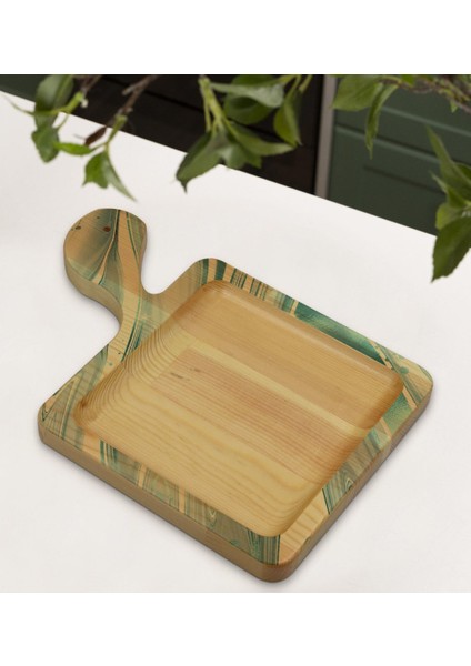 Gift Mermer Tasarımlı Kare Şeklinde Doğal Ahşap Servis ve Sunum Tabağı Model 2