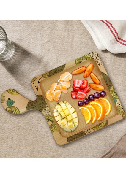 Gift Kivi Tasarımlı Kare Şeklinde Doğal Ahşap Servis ve Sunum Tabağı Model 1