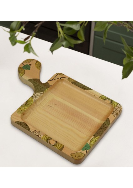 Gift Kivi Tasarımlı Kare Şeklinde Doğal Ahşap Servis ve Sunum Tabağı Model 1
