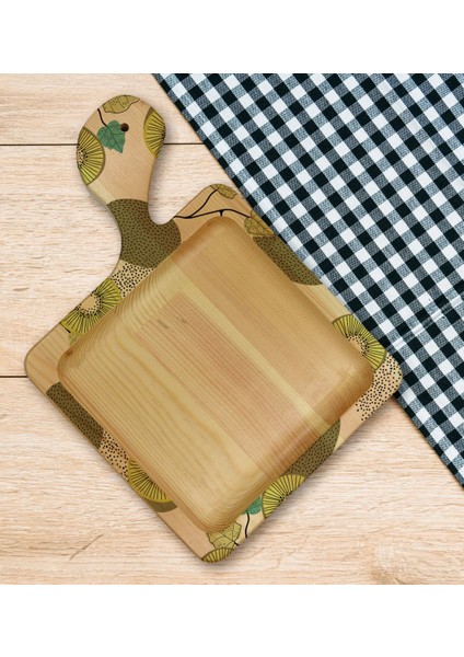 Gift Kivi Tasarımlı Kare Şeklinde Doğal Ahşap Servis ve Sunum Tabağı Model 1