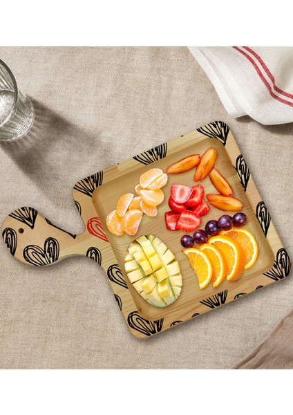 Gift Kalpler Tasarımlı Kare Şeklinde Doğal Ahşap Servis ve Sunum Tabağı Model 1