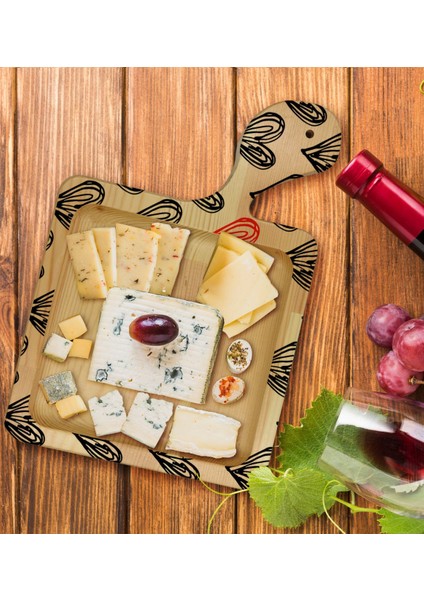 Gift Kalpler Tasarımlı Kare Şeklinde Doğal Ahşap Servis ve Sunum Tabağı Model 1