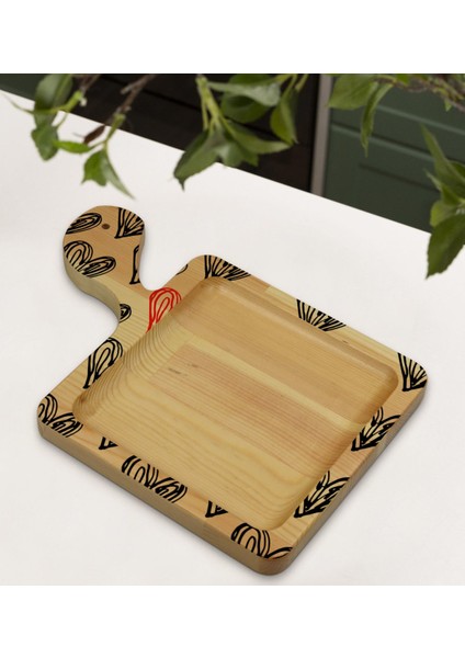 Gift Kalpler Tasarımlı Kare Şeklinde Doğal Ahşap Servis ve Sunum Tabağı Model 1
