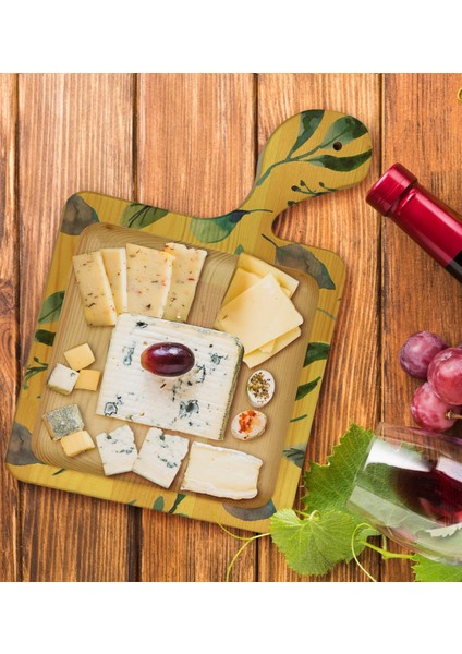 Gift Yapraklar Tasarımlı Kare Şeklinde Doğal Ahşap Servis ve Sunum Tabağı Model 4