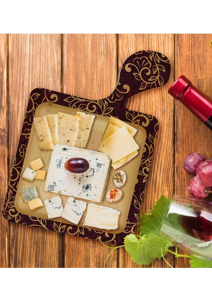 Gift Retro Motif Tasarımlı Kare Şeklinde Doğal Ahşap Servis ve Sunum Tabağı Model 13