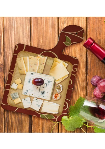 Gift Retro Motif Tasarımlı Kare Şeklinde Doğal Ahşap Servis ve Sunum Tabağı Model 1