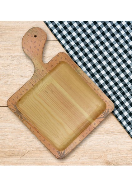 Gift Modern Art Tasarımlı Kare Şeklinde Doğal Ahşap Servis ve Sunum Tabağı Model 6