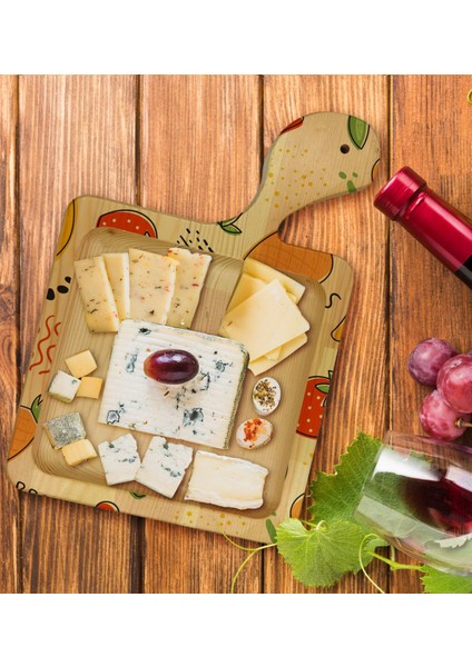 Gift Meyveler Tasarımlı Kare Şeklinde Doğal Ahşap Servis ve Sunum Tabağı Model 2