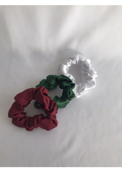 Kadın 3^lü Saç Saten Scrunchie Lastikli Simit Toka Seti