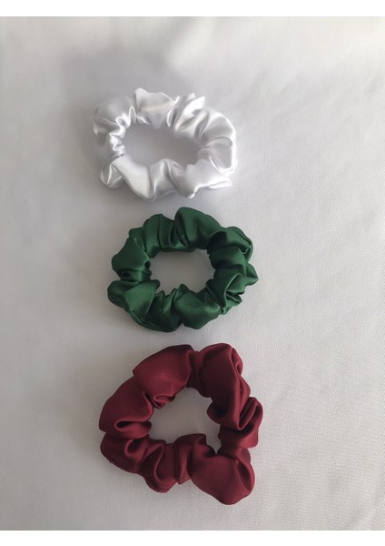 Kadın 3^lü Saç Saten Scrunchie Lastikli Simit Toka Seti