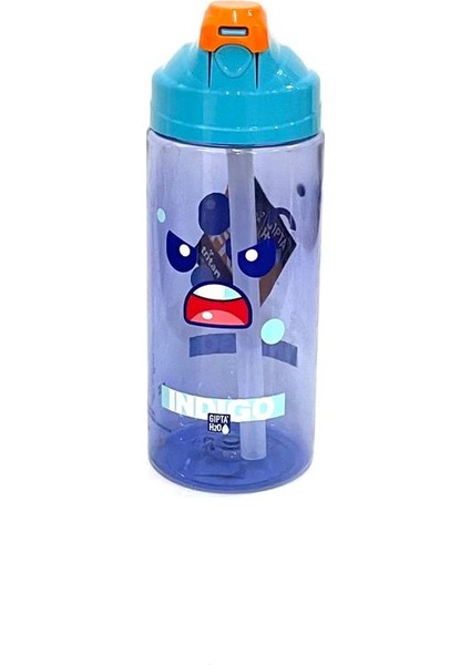 Mavi Indıgo Tritan Desenli Pipetli Matara 500 ml