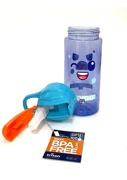 Mavi Indıgo Tritan Desenli Pipetli Matara 500 ml