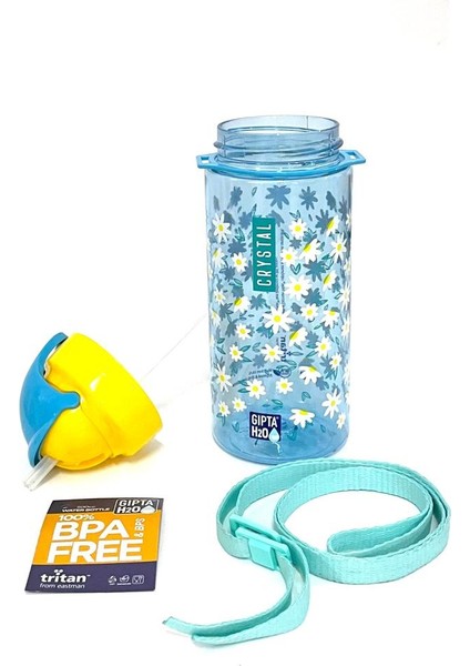 Mavi Crystal Tritan Desenli Pipetli Matara 500 ml modelleri