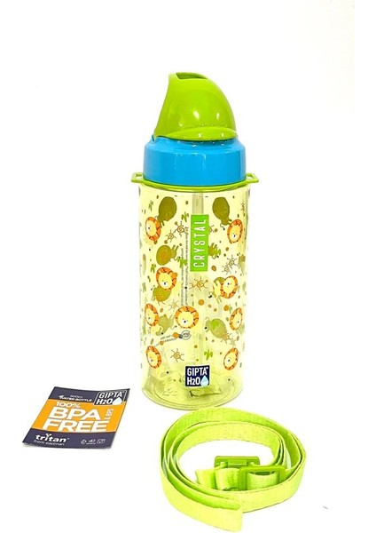 Yeşil Crystal Tritan Desenli Pipetli Matara 500 ml