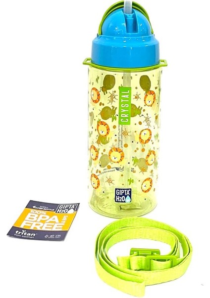 Yeşil Crystal Tritan Desenli Pipetli Matara 500 ml