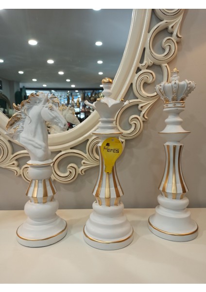 A Plus Modern Dekorasyon 3 Lü Satranç-Beyaz Gold