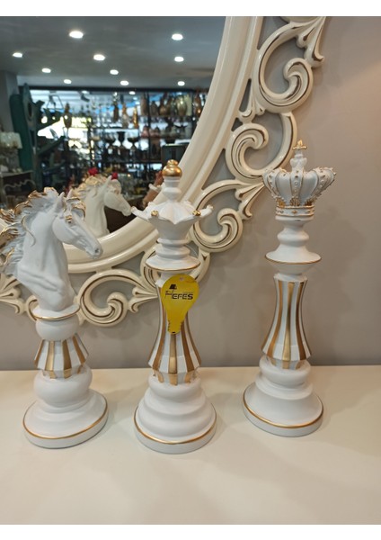 A Plus Modern Dekorasyon 3 Lü Satranç-Beyaz Gold fiyatları