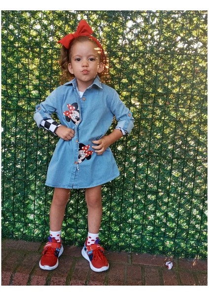 Anne Kız Mınnıe Baskılı Tunik Kot Gömlek modelleri