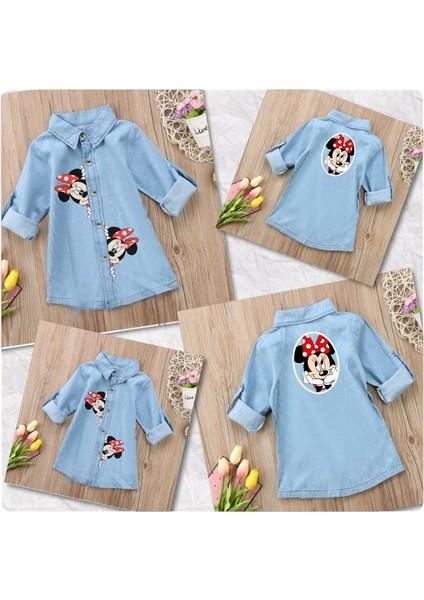 Anne Kız Mınnıe Baskılı Tunik Kot Gömlek indirimleri