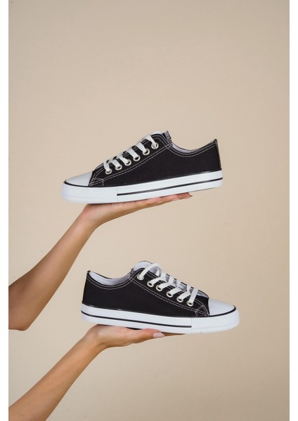 Unisex Siyah Keten Ayakkabı