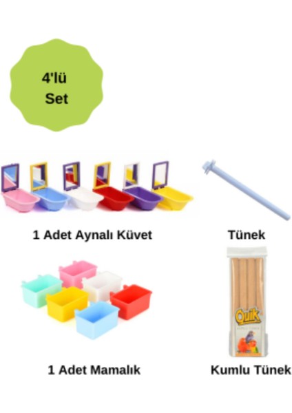 Fit Fly Kuş Aksesuar Set (Aynalı Küvet+Tünek+Mamalık+Kumlu Tünek)