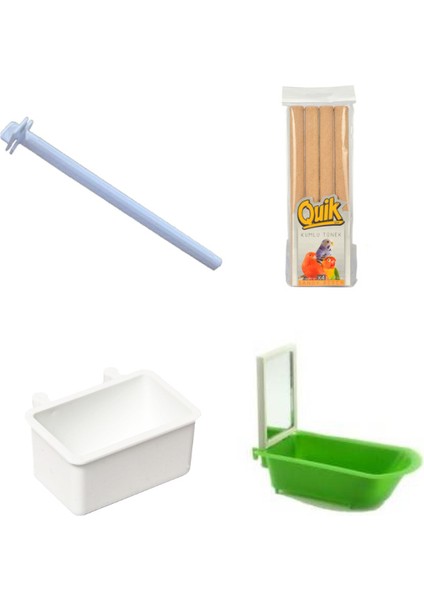Fit Fly Kuş Aksesuar Set (Aynalı Küvet+Tünek+Mamalık+Kumlu Tünek)