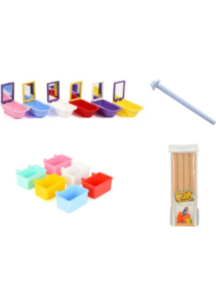 Fit Fly Kuş Aksesuar Set (Aynalı Küvet+Tünek+Mamalık+Kumlu Tünek)