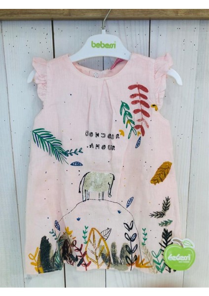 Kız Bebek Tropikal Çiçek Desenli Kolsuz Vual Elbise