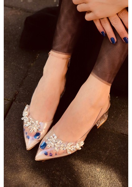 Princess Kadın Şeffaf Kısa Topuklu Ayakkabı Suni Deri 5 cm Topuklu