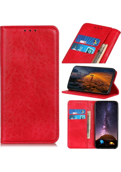 HTC Desire 21 Pro 5G Manyetik Çılgın At Doku Kılıfı Kırmızı (Yurt Dışından) modelleri