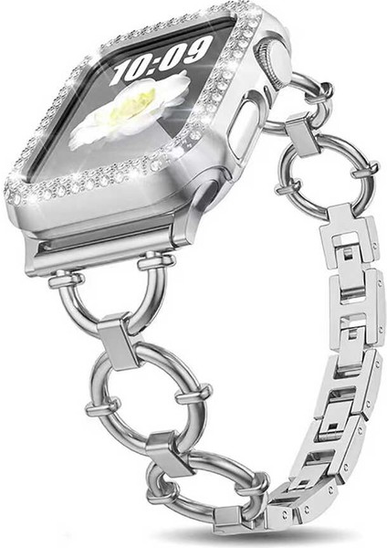 Apple Watch Uyumlu 3 44MM Halka Tasarımlı Göz Alıcı Dizayn Metal Kordon (Kasa Koruma Dahil Değildir)