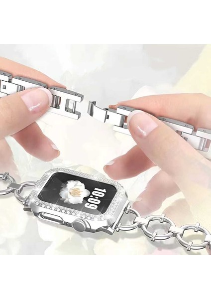 Apple Watch Uyumlu 3 44MM Halka Tasarımlı Göz Alıcı Dizayn Metal Kordon (Kasa Koruma Dahil Değildir)