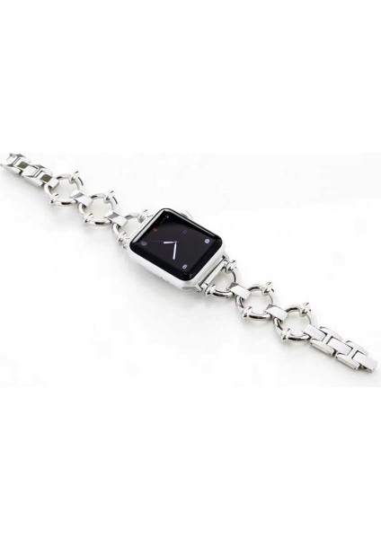 Apple Watch Uyumlu 3 44MM Halka Tasarımlı Göz Alıcı Dizayn Metal Kordon (Kasa Koruma Dahil Değildir)