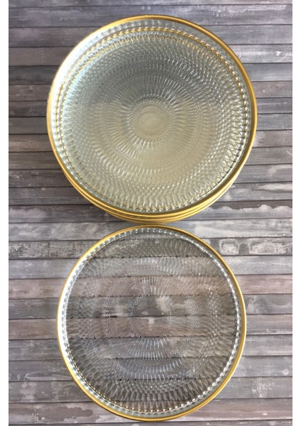 Altın Yaldızlı Kristal 6'lı Cam Tabak Çerezlik Sunumluk Sunum Tabağı 16CM fiyatları