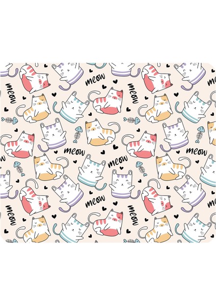 Minik Kediler Meow - Kare Baskılı Mouse Pad