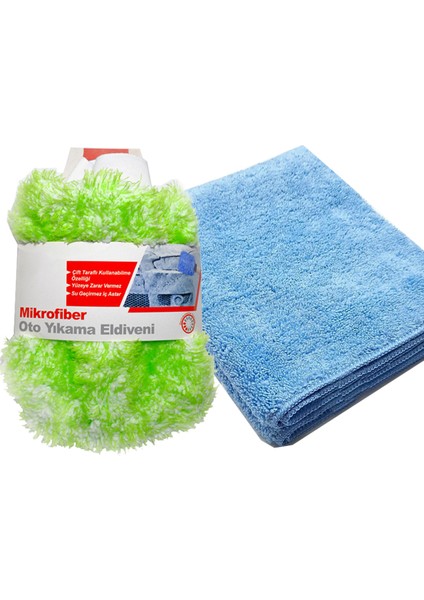 Oto Kurulama Havlusu Mikrofiber 50X70 ve Yıkama Eldiveni Su Geçirmez