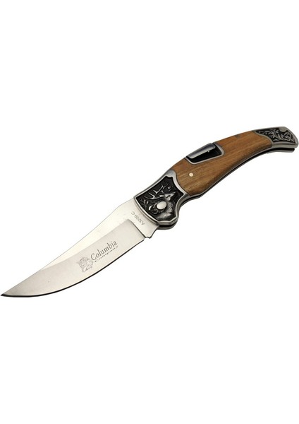 A3209C Açık Kahverengi Kamp 22,5cm- Manuel, Geyik Işlemeli, Kemerlikli,ahşap Sap