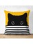 Sarı Zemin Çizgili Motif Kara Kedi Tasarımlı Modern Süet Yastık Kırlent Kılıfı 1