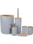 Banyo Aksesuarları Set 6 Parça Bambu Oda Seti Diş Fırçası Tutucu Sabun Dağıtıcı Tuvalet Fırçası Çöp Kutusu Banyo Temel Seti | Banyo Donanım Setleri (Gri) (Yurt Dışından) 1