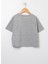 DRG-32 Bisiklet Yaka Standart Kalıp Baskılı Gri Melanj Kız Çocuk T-Shirt 3