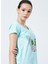 222 LCF 242012 Geniş Yaka Normal Kalıp Baskılı Mint Kadın T-Shirt 3