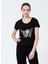 222 LCF 242012 Geniş Yaka Normal Kalıp Baskılı Siyah Kadın T-Shirt 1