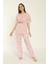 22153 Kadın Çiçek Desenli Viskon Kısa Kollu Büyük Beden Pijama Takımı 2