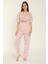 22153 Kadın Çiçek Desenli Viskon Kısa Kollu Büyük Beden Pijama Takımı 3