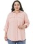 Büyük Beden Gömlek Yaka Göğüsten Çift Cepli Pudra Rengi Gömlek 2