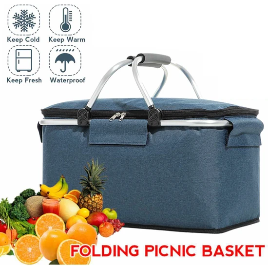 Katlanır Piknik Kamp Öğle Yemeği Çanta Yalıtımlı Soğutucu Çanta Serin Sepet Depolama Sepeti Çanta Kutusu Açık Taşınabilir Piknik Sepeti | Piknik Çantaları