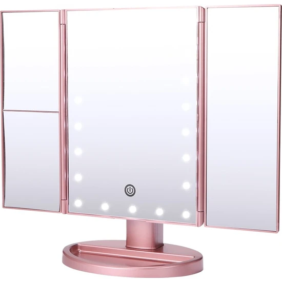 USB Üç Katlama Makyaj Aynası Akıllı Dokunmatik Güzellik Ayna 22 LED Işık Ayna Makyaj Aynası Güzellik Ayna Masa Ayna | Banyo Aynaları