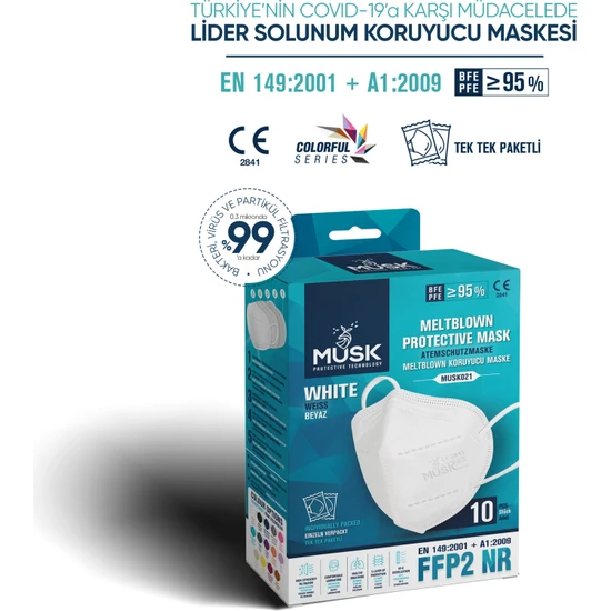 Musk FFP2/N95 Maske  Beyaz  Renk 100 Adet