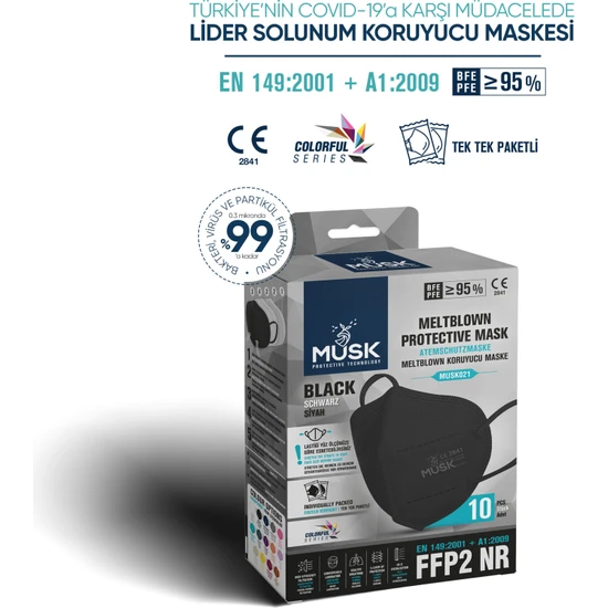 Musk FFP2/N95 Maske Siyah Renk 50 Adet